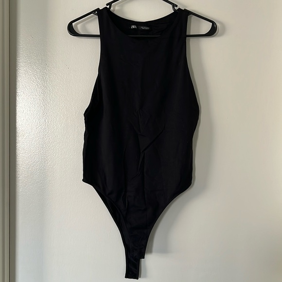 Zara black high neck bodysuit Size L snap crotch - Picture 1 of 6